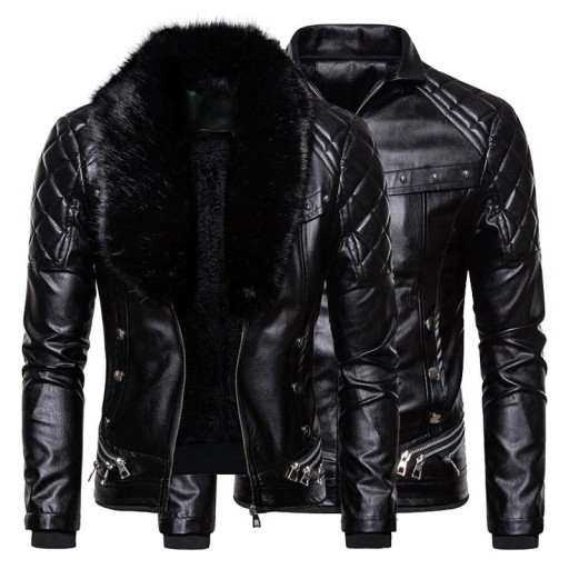 Veste en cuir pour homme avec fourrure synthétique