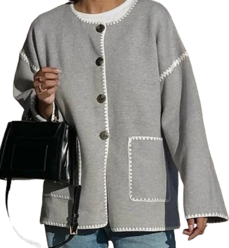 Veste printanière pour femmes à boutons avec bord blanc