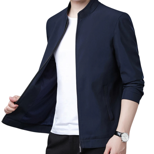 Veste zippée élégante pour homme Veste de transition légère à manches longues Veste droite élégante à col montant pour un usage urbain quotidien