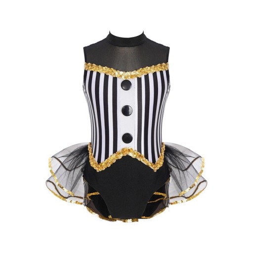 Vestido de baile sin mangas para niñas con corsé a rayas, volantes de tul y cuello alto, material de poliéster, para actuaciones en el escenario