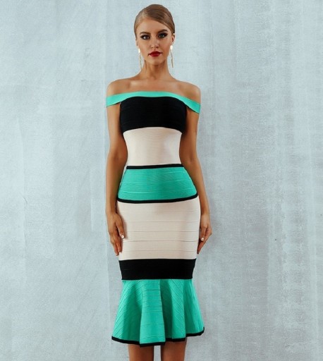 Vestido de bandagem com ombros caídos