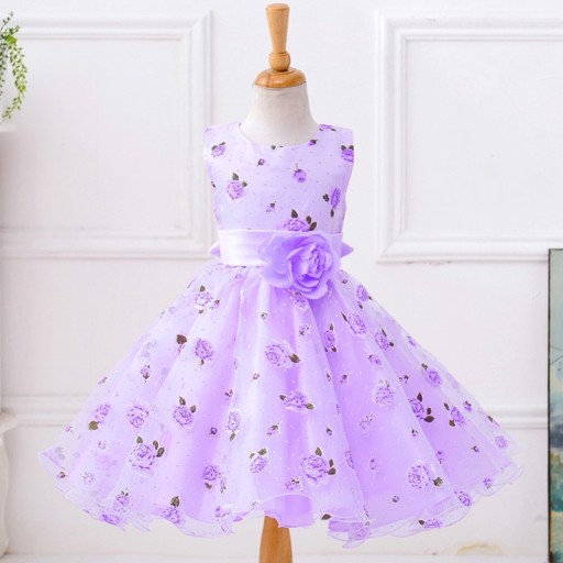 Vestido de menina com flores e rosa J1282