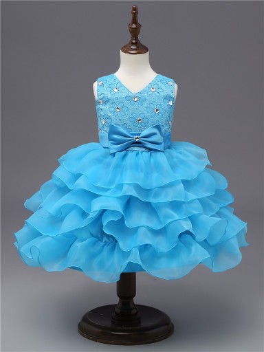 Vestido de menina luxuoso - Azul claro