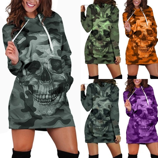 Vestido de moletom feminino com caveira