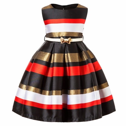 Vestido de noite para menina com riscas e cinto J1288