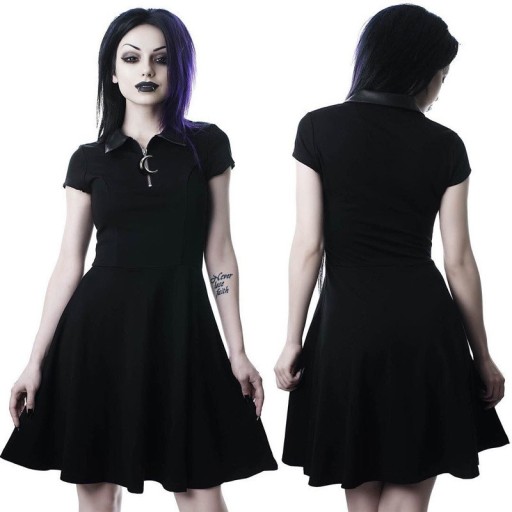 Vestido gótico de manga corta, color negro.
