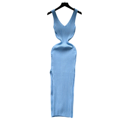 Vestido largo de punto acanalado sin mangas con cuello en V Elegante vestido de punto ajustado para el trabajo y el ocio