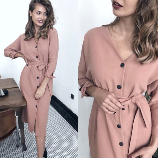 Vestido midi de outono com botões