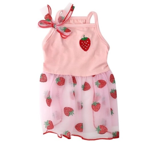 Vestido rosa para cão com padrão de morango Tamanho XL para cães 5–8 kg 48 cm de peito 40 cm de comprimento Vestuário elegante de verão para cães pequenos