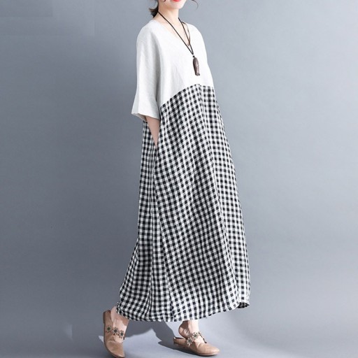 Vestido túnica com saia xadrez