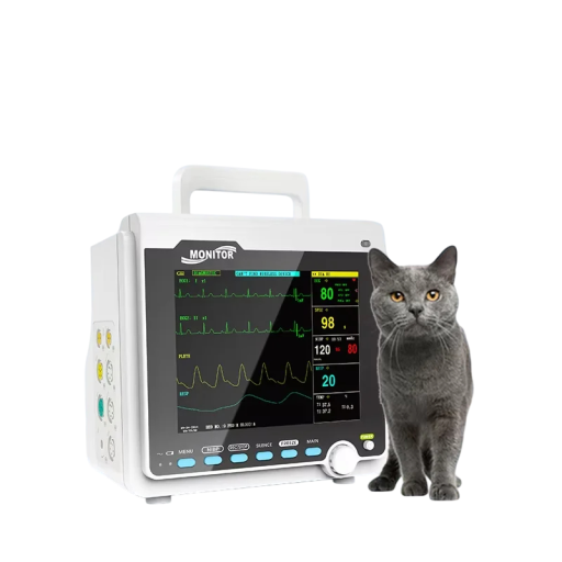 Veterinární monitor pro psy a kočky Snímání EKG SpO2 tlaku dechu i teploty Manžeta na obvod 6 až 11 cm Klipsové elektrody Bílý Na klinice
