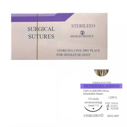 Veterinární vstřebatelné stehy PGA USP 2-0 90 cm 3/8 kruhová řezná jehla 30 mm sterilní jednorázové chirurgické šití