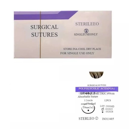 Veterinární vstřebatelné stehy PGA USP 4-0 90 cm 1/2 kruhová kulatá jehla 19 mm sterilní jednorázové chirurgické šití