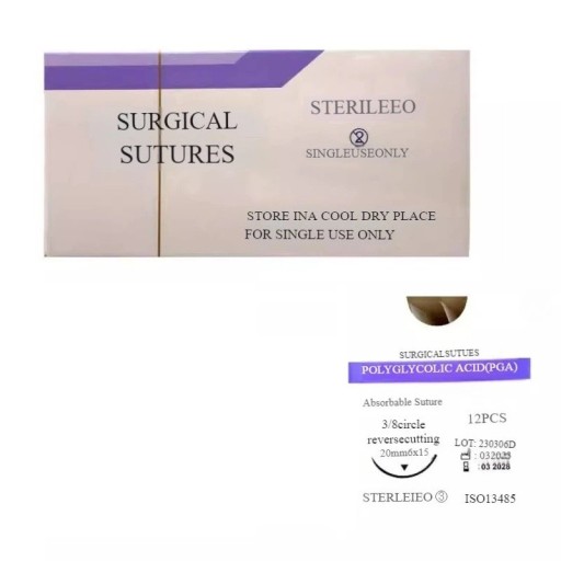 Veterinární vstřebatelné stehy PGA USP 4-0 90 cm 3/8 kruhová řezná jehla 20 mm sterilní jednorázové chirurgické šití