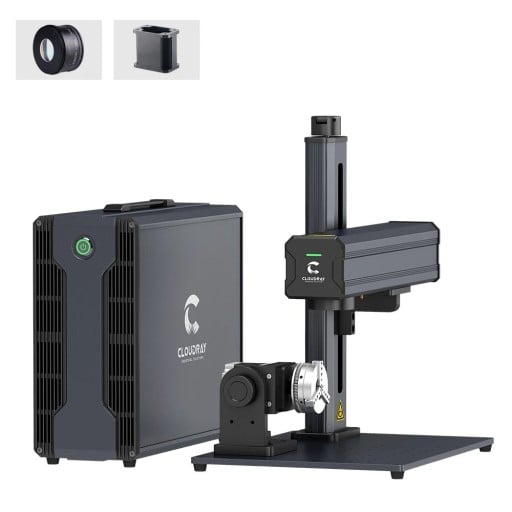 Vezel laser 30 W Pro met rotatie-as, spant en LightBurn-software met lens voor een werkgebied van 200 x 200 mm en kolomadapter