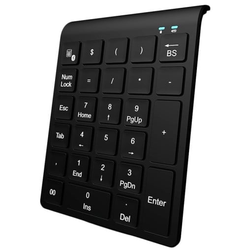 Vezeték nélküli Bluetooth numerikus billentyűzet a gyors számbeviteli lehetőséghez Membrános billentyűk Táplálás 2x AAA Fekete műanyag 13,4 x 10,5 x