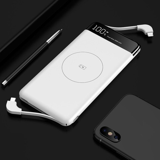 Vezeték nélküli power bank beépített 10000 mAh kábellel