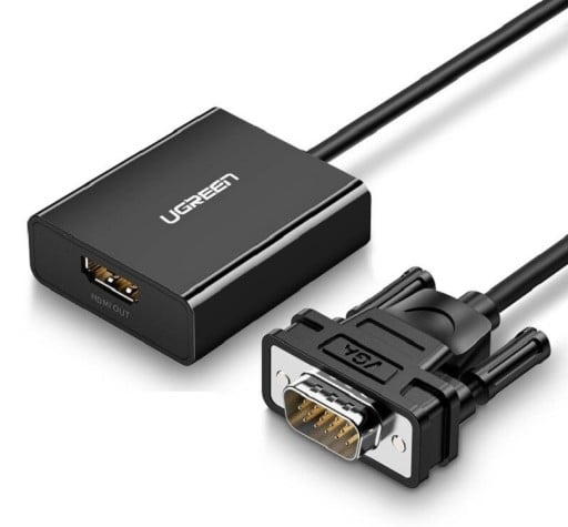 VGA naar HDMI-adapter voor het aansluiten van een computer op een tv of monitor Resolutie tot 1080p Geluid invoer 3,5 mm jack Audio- en USB-kabel