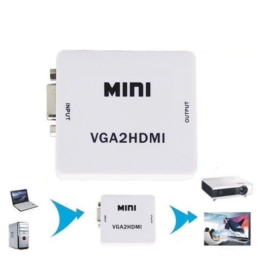 VGA til HDMI-konverter til tilslutning af computer til tv eller projektor Lydindgang 3,5 mm jack Strømforsyning via USB Opløsning op til 1080p