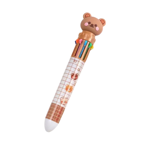 Viacfarebné pero 10 farieb Guľôčkové pero s medvedíkom 15 x 3 x 2 cm Roztomilá kreslená pomôcka do školy aj kancelárie pre deti i dospelých