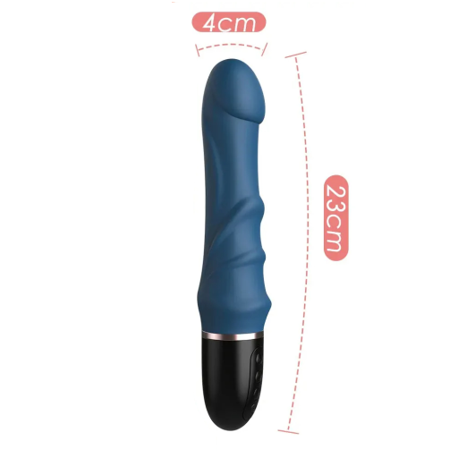 Vibrator med realistisk hoved, formet krop og 10 vibrationstilstande. 23x4 cm diskret emballage.