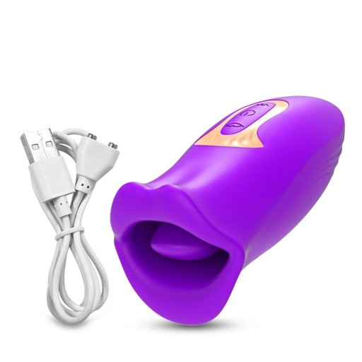 Vibrerende womanizer med realistisk mund og bevægelig tunge, sugeevne og mere end 10 vibrationstilstande, USB-opladning, diskret emballage