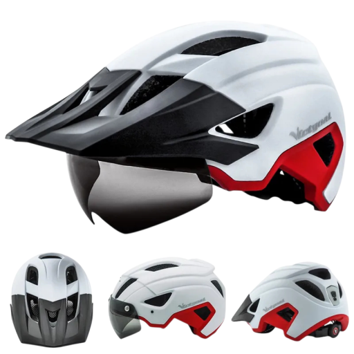Victgoal Herenfietshelm met magnetische zonnebril en oplaadbaar LED-licht, omtrek 57-61 cm, vizier, weg- en MTB-fietsen