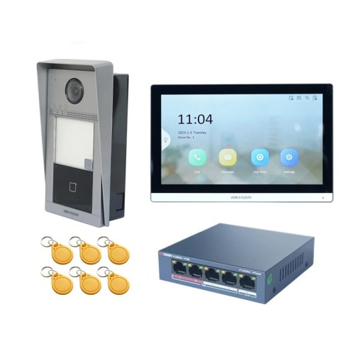 Videointerkom med 7" pekskärm och 2MP kamera 124°, RFID-läsare, PoE och Wi-Fi, aluminium IP65, silver-svart, för villor