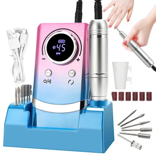 Vijlmachine 45000 t/min draadloos met oplaadbare basis en set accessoires ABS kunststof met display en 2 draairichtingen voor manicure