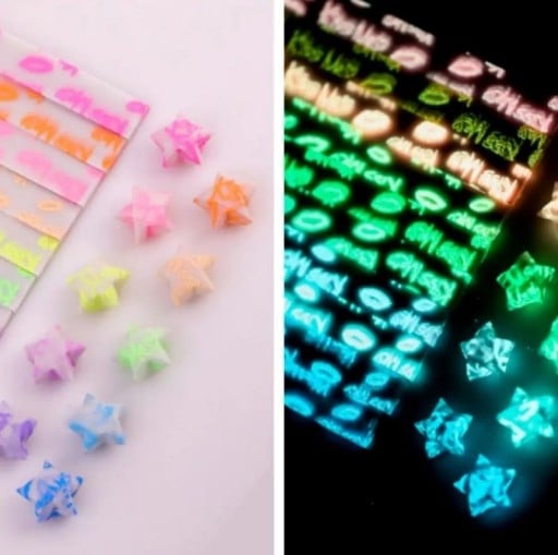 Világító origami papírcsíkok 210 db színes hajtogató papír ajak- és szimbólumnyomattal világító DIY papír dekorációkhoz