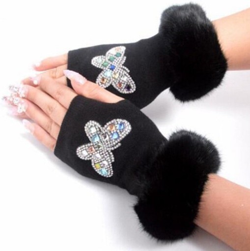Vingerloze dameshandschoenen met strass-steentjes