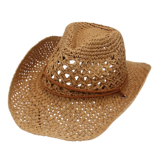 Vintage Cowboy Zonnehoed 55-58cm Stro Unisex Hoed Etnische Stijl UV-bescherming Strandhoed Winddicht Zomeraccessoire