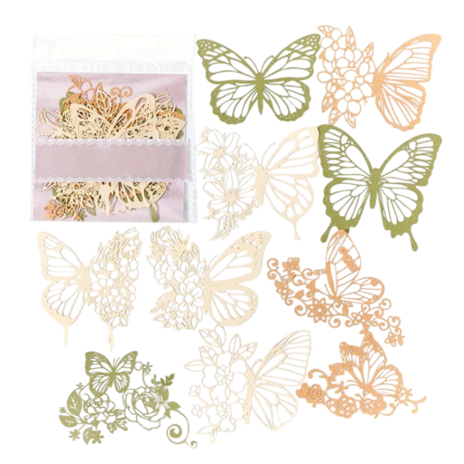 Vintage csipkés papír pillangó 10 db dekoratív kivágott papír ornamentális minta scrapbookozáshoz napló DIY készítéshez