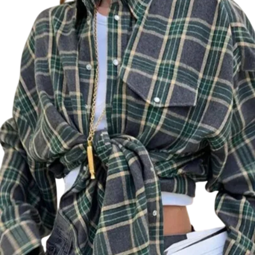 Vintage Damen Kariertes Langarmhemd Lockere Oversized-Passform Oversize Flanell Taille Bluse Herbst Casual Style