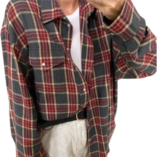 Vintage dames geruit overhemd met lange mouwen, losse oversized pasvorm, oversized flanellen blouse in herfst-casual stijl