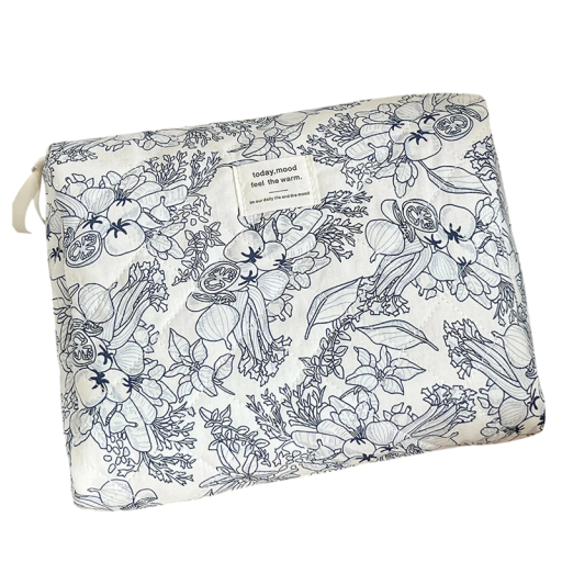 Vintage Floral Cosmetic Bag 25 x 24 x 8 cm Women's Cotton Make-up Organiser with Zip Portable Quilted Travel Toiletry Bag