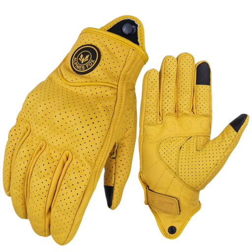 Vintage gele motorhandschoenen van echt leer, zomer geperforeerde, ademende motorhandschoenen, motorcrosshandschoenen, retro rijstijl
