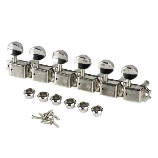 Vintage ladicí mechaniky na kytaru 6R Pokovené niklovým stříbrem Kovová konstrukce Slitina zinku Průměr hřídele 6 mm Ferule 8 mm