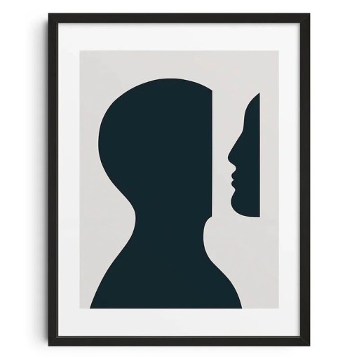Vintage Poster 50x70 cm Abstrakte schwarz-weiße Silhouette Kunstdruck Gesichtsumriss und Profil Minimalistisches modernes Design ohne Rahmen