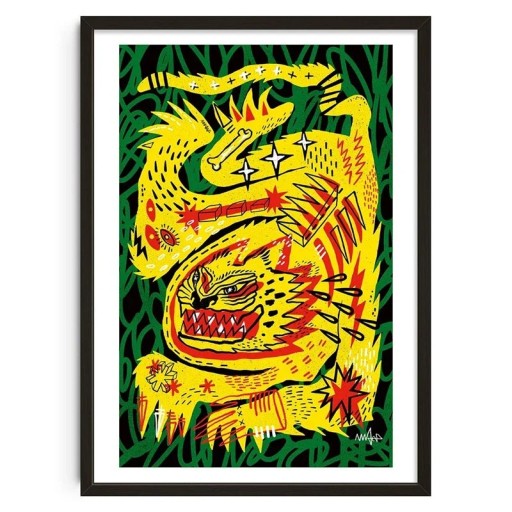 Vintage Poster 50x70 cm Fabelhafte gelbe Kreatur im Dschungel Abstrakte ausdrucksstarke Kunst Moderne Dekoration Leinwand ohne Rahmen für die Wohnung