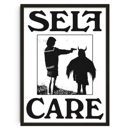 Vintage-Poster „Self Care“, 50 x 70 cm, abstrakte psychologische Kunst, Schwarz-Weiß-Druck, Figur und Schatten, ungerahmt, Schlafzimmer-Dekoration