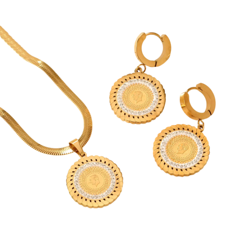 Vintage stijl set halsketting oorbellen van roestvrij staal Retro elegante dames sieraden met glans Duurzame accessoires voor vrouwen en meisjes