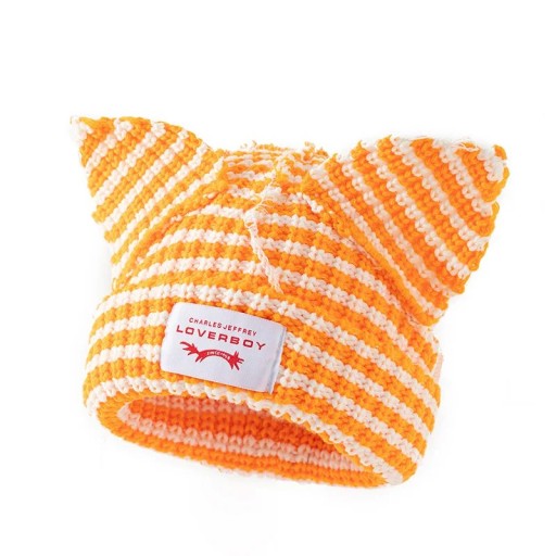 Vinterrandig mössa Skullies med kattöron Virkad unisex hatt 55–60 cm Varm mode hip-hop mössa Kostymstickad hatt Julklapp