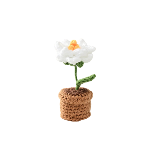 Virkat vit växt i kruka dekorativ blommor 11x4cm mjuk bomull bordsdekoration för hemmet interiör