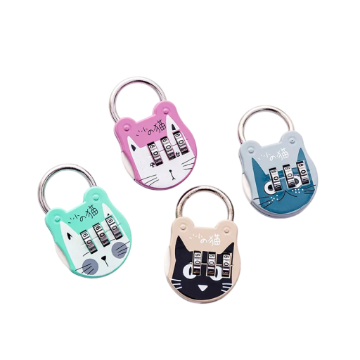 Visací zámek na kód s designem kočky 5,4 × 3,5 cm 3místný číselný zámek ocelová slitina bezpečnostní pro batoh kufr