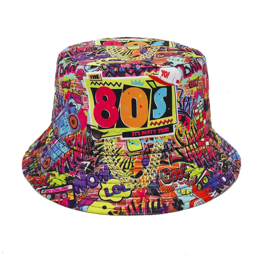 Vissershoed retro stijl jaren '80 Polyester hoed met print Unisex modeaccessoire voor de zomer Festival outdoor vakantie