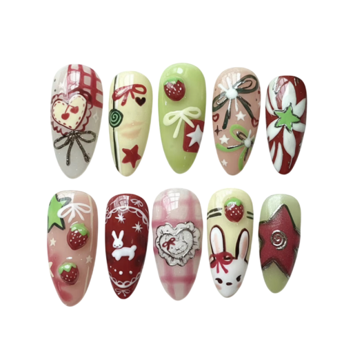 Visuele manicure-effect Amandelvorm 25,6–18,3 mm 12 maten 24 glanzende nepvalse nagels Schattige patronen met lijm