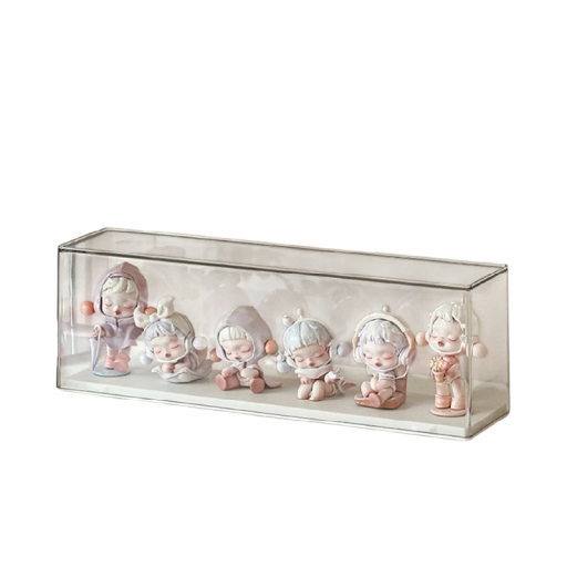 Vitrina acrílica para figuras com tampa transparente 37×9×12,5 cm para exibir figuras de coleção e proteger contra o pó