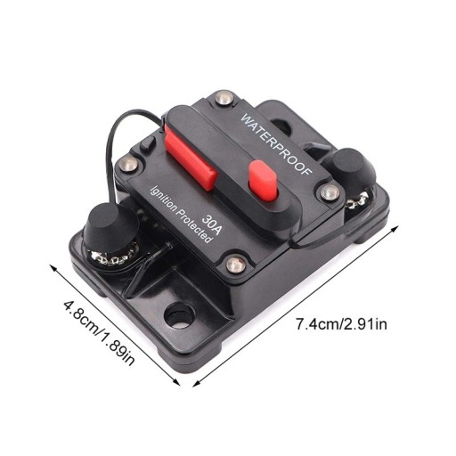 Vízálló biztosíték 30 A visszaállítható 7,4 x 4,9 x 4,4 cm Manuális visszaállítás Autó audio és hajó áramkör védelme rövidzárlat és túlterhelés ellen