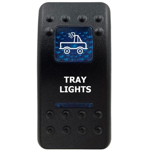 Vízálló egypólusú kapcsoló 12 V Kék LED háttérvilágítással TRAY LIGHTS Fekete kapcsoló Autóhoz, offroadhoz és hajóhoz, rakodó világítás vezérléséhez